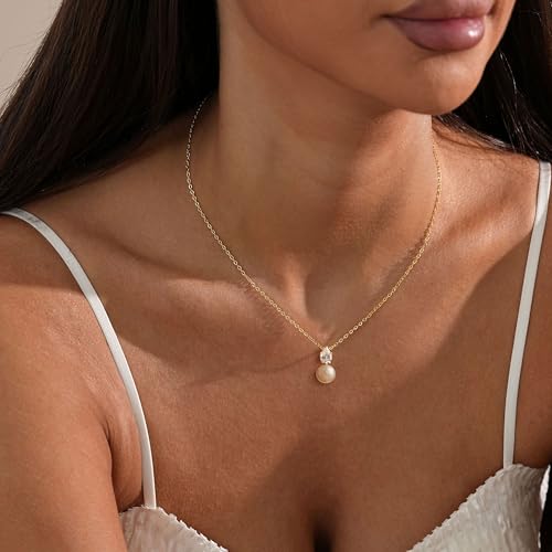 Pearl Necklaces for Women Trendy,14k Gold Plated Pearl Pendant Necklace Dainty Wedding Necklace Small Cute Gold Choker Necklace for Women Non Tarnish Gold Prom Jewelry Fashion Bridesmaids Gifts - color: GD-Teardrop pearl necklace