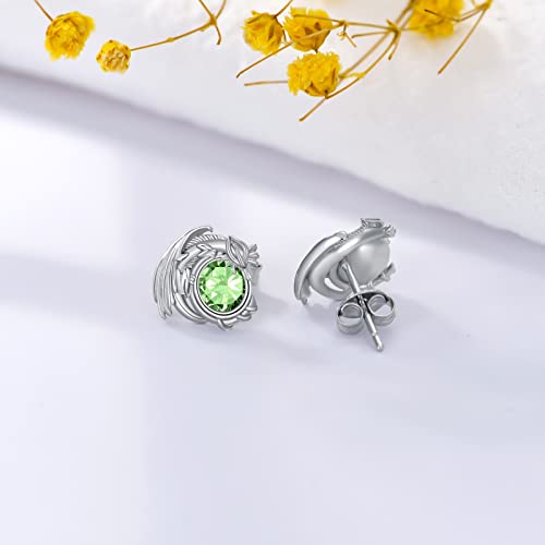 Dragon Earrings Sterling Silver Stud Hypoallergenic Birthstone Crystal Dragon Earrings for Women - color: 08-Aug