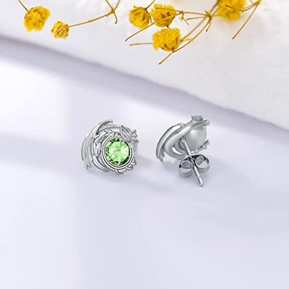 Dragon Earrings Sterling Silver Stud Hypoallergenic Birthstone Crystal Dragon Earrings for Women - color: 08-Aug