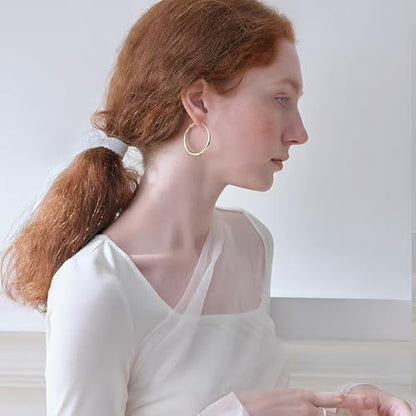 14K Gold Plated Hoop Earrings for Women, 925 Sterling Silver Hypoallergenic Post Hoops 30/40/50mm,Thick Infinity Hoops Small Trendy Chunky Earrings - color: Yellow Gold, size: 30mm