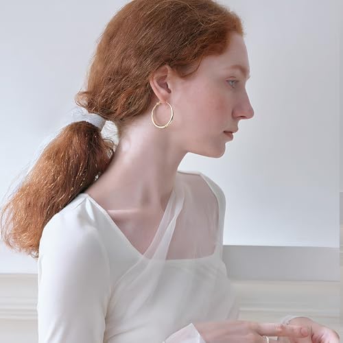14K Gold Plated Hoop Earrings for Women, 925 Sterling Silver Hypoallergenic Post Hoops 30/40/50mm,Thick Infinity Hoops Small Trendy Chunky Earrings - color: Yellow Gold, size: 40mm