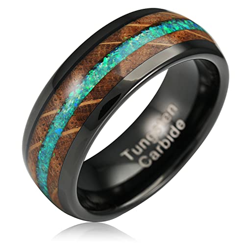 100S JEWELRY Black Tungsten Rings For Men Whiskey Barrel & Green Opal Wedding Promise Engagement Band Size 6-16 - color: Black