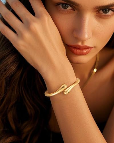 Chunky Gold Bangle Bracelets for Women, Gold Twist Cuff Bracelet | Trendy Stackable Bangles Set Fashion Jewelry Gifts - color: 1PC Gold