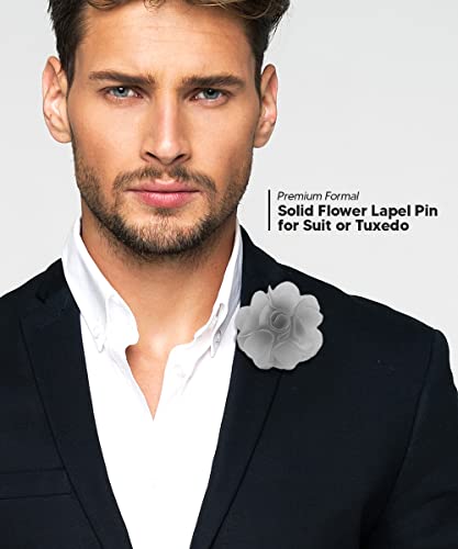 Premium Men's Formal Solid Color Flower Lapel Pin - Boutonniere for Men, Brooch Pin - color: Light Silver