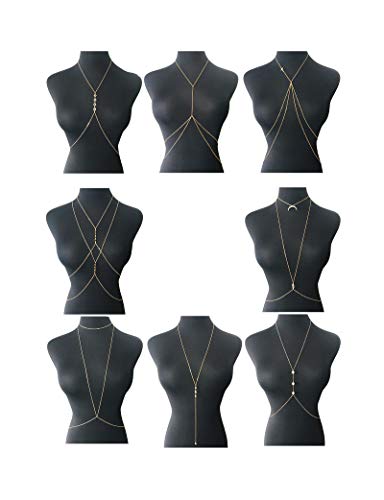 4-8Pcs Sexy Body Chain Belly Waist Chain Necklace Summer Beach Bikini Bra Body Jewelry for Women Gold Tone - style: A1:8pcs, Gold Tone