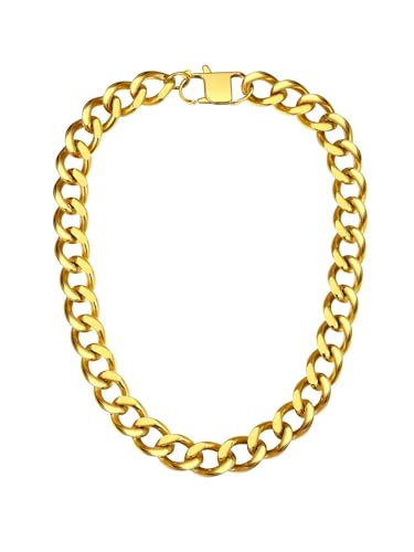 ChainsPro Cuban Link Chain for Women,Stainless Steel Chunky Necklace Silver/Gold Plated Thick Chain Choker, 12/16/20 mm Width,18" and 20" Punk Hip Hop Trendy Non Tarnish Jewelry Gifts - color: Gold Plated, style: 16mm-20"