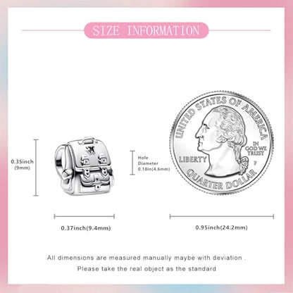 S925 Sterling Silver Cute Bead Charm for Pandora Bracelets and Necklaces | Lucky Clover Cute Animal Pink Bow Cherry Butterfly Pendant Bead Charms Jewelry Making Gifts for Women Valentines Mother's Day - style: Mini Backpack Bead Charm