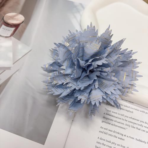 12cm Holiday Handmade Fabric Flower Brooch Pin for Women Girls Fashion Gold Thread Stripes Peony Brooches Lapel Hair Pins Dainty Anniversary Wedding Festival Dress Accessories Gift - color: Blue