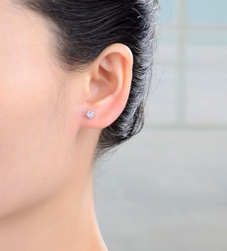 1 Pair Adabele Authentic Sterling Silver Birthstone Stud Earrings 4mm/0.25 Carat Tiny Cubic Zirconia Imitation Diamond Gemstone Hypoallergenic Nickel Free Tarnish Resistant Women Men Jewelry - color: June