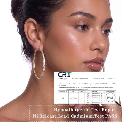 2MM S925 Sterling Silver Post Cubic Zirconia Hoop Earrings Hypoallergenic | 14K Gold Plated - color: Gold-60MM