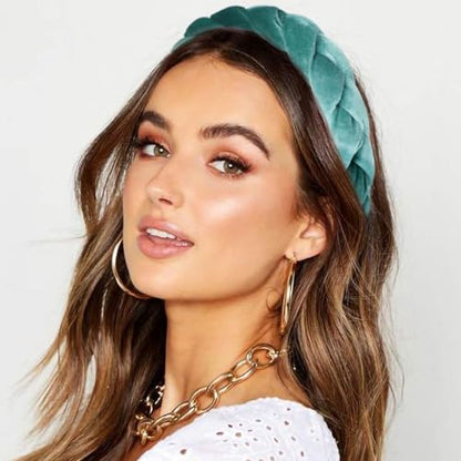 DRESHOW Braided Headbands for Women Velvet Hair Hoop Elastic Criss Cross Hair Bands Accessories - color: 01 Pc Velvet Braided: Lake Green