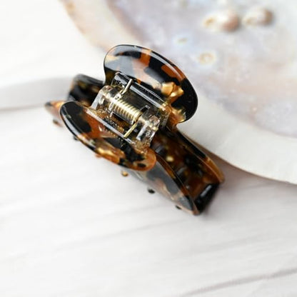 Handmade Celluloid Acetate French Design Barrettes Tortoise Shell Claws Hair Claw Luxury Fashion Accessories Hair Clip for Women (black gold) - color: black gold