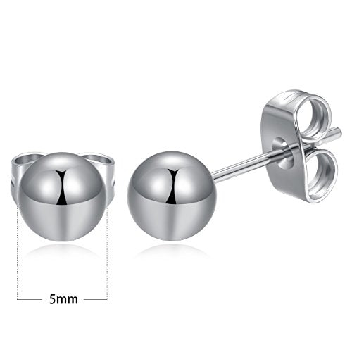 6 Pairs Surgical Stainless Steel Round Ball Stud Earrings Set for Women Men 3-7mm - style: 6 Pairs 5mm Ball Stud Earrings