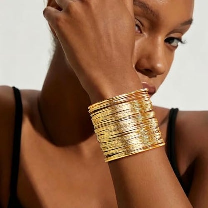 4Pcs Chunky Gold Cuff Bracelects for Women Gold Bangles Irregular Minimalist Statement Bangle Bracelets Set Open Wide Bangle Upper Arm Cuff Jewelry - color: Gold-A