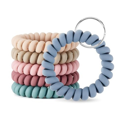 QIUTIMIY 6PCS Wristlet Keychain, Colorful Spiral Coil Hair Tie for Women, Sauna Accessaries Wrist Coil Key Ring Key Holder - color: Matte(medium)-s