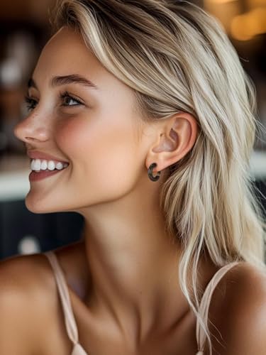 FaithHeart Silver/Black/Gold Stainless Steel Chunky Hoop Earrings for Women | Hypoallergenic Lightweight Hoop Earrings, Trendy Statement Thick Hoop, 20/30/40/50/60/70/80mm - color: Black, size: 20mm