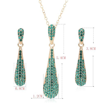 YINLI Full Crystal Rhinestone Gem Tear Drop Pendant Necklace Earrings Jewelry Sets - style: Style11