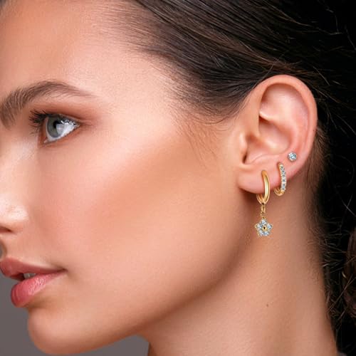Surgical Steel Small Gold Huggie Hoop Earrings for Women Hypoallergenic - color: G-Plum Blossom