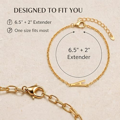 3PCS Gold Bracelet Set for Women, 14K Gold Plated Initial Letter Jewelry, Layered Paperclip and Cuban Chain Stack, Adjustable Stainless Steel Gift - style: Initial-H