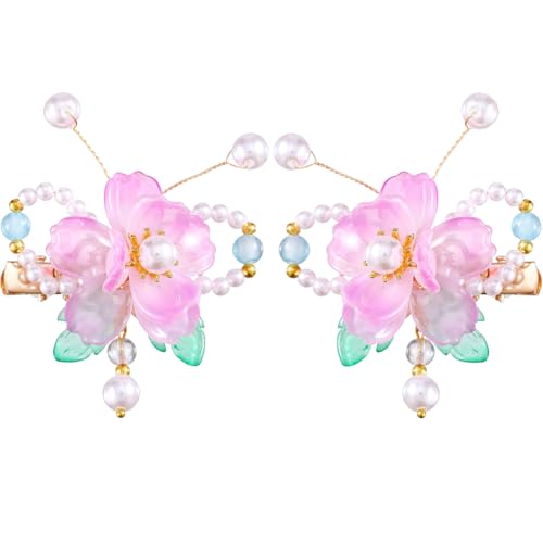 A Pair Wedding Hair Clips, Handmade Floral Design Crystal Hair Clips Pearl Barrettes, Rhinestones Flower Clips Pearl Headpieces Hair Pins Hair Accessories for Women Girls (Light Purple) - color: Light Purple