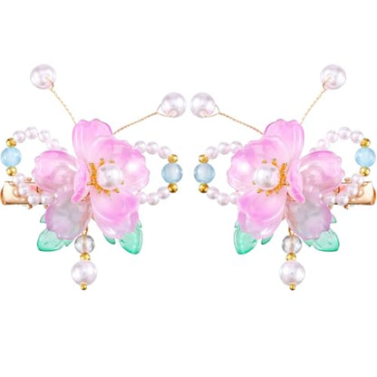 A Pair Wedding Hair Clips, Handmade Floral Design Crystal Hair Clips Pearl Barrettes, Rhinestones Flower Clips Pearl Headpieces Hair Pins Hair Accessories for Women Girls (Light Purple) - color: Light Purple