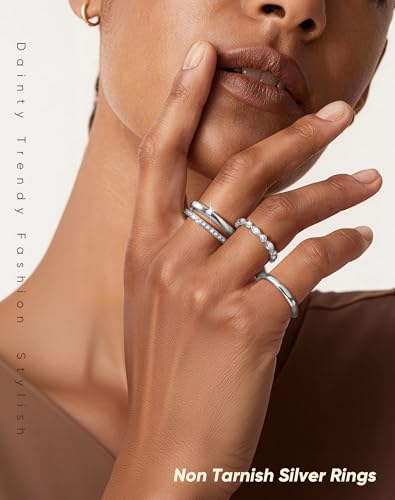 KSF 2Pcs / 3Pcs / 4Pcs Stackable Rings for Women, Gold and Silver Plated Stack Ring Set for Everyday Wear, Gift for Her - color: Silver-4pcs