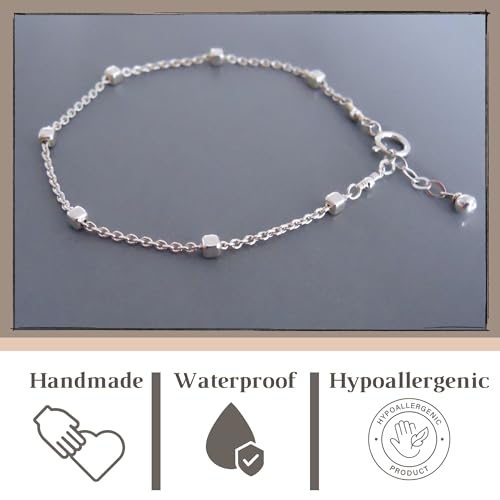 Stacking Bracelet Silver, Minimalist Simple Gourmet Satellite Rectangles Lace Heart Chain Bracelets, 925 Sterling Arm Jewelry for Women, Length 6.5-7.5 Inches - style: Cube Satellite Chain