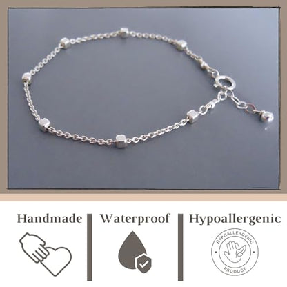 Stacking Bracelet Silver, Minimalist Simple Gourmet Satellite Rectangles Lace Heart Chain Bracelets, 925 Sterling Arm Jewelry for Women, Length 6.5-7.5 Inches - style: Cube Satellite Chain