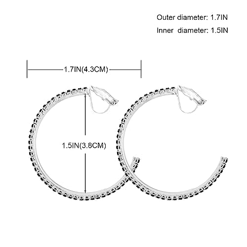 YOQUCOL 4.3CM(1.7in) Clip On Hoop Earrings Cubic Zirconia Non Pierced Ears Hoops for Women - color: Silver-Black