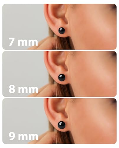 3/4/5/6/8/10/11mm Black Pearl Stud Earrings for Women - 925 Sterling Silver Hypoallergenic Earrings Jewelry Gift - size: 9 mm