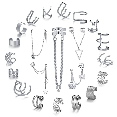 22Pcs Ear Cuffs Set for Women, No Piercing Cuff Earrings Chain Wrap Earrings Tassel Clip On Ear