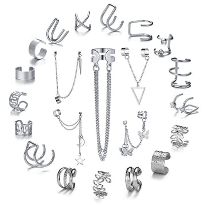 22Pcs Ear Cuffs Set for Women, No Piercing Cuff Earrings Chain Wrap Earrings Tassel Clip On Ear