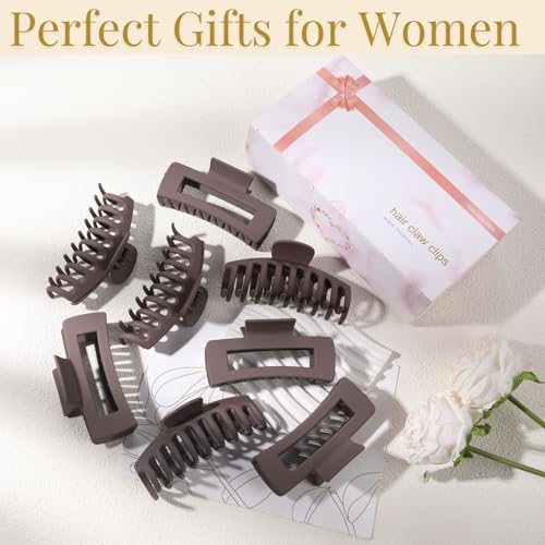 Brown Hair Clips for Women - 8 Pack 4.3 Inch Large Matte Banana Claw Clips for Women Thin Thick Curly Hair, Big Strong Hold jaw - color: Dark brown