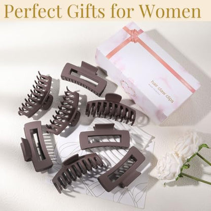 Brown Hair Clips for Women - 8 Pack 4.3 Inch Large Matte Banana Claw Clips for Women Thin Thick Curly Hair, Big Strong Hold jaw - color: Dark brown