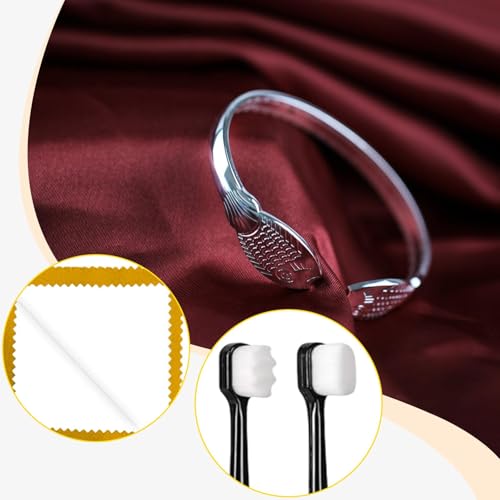 Yiju 2 Pieces Jewelry Cleaning Cloth Silver Cleaning Cloth Kit Silver Jewellery Cleaner Kit Double Sided Use Multifunctional with 2 Brush Flannel PP, Black and Yellow - color: Black and Yellow
