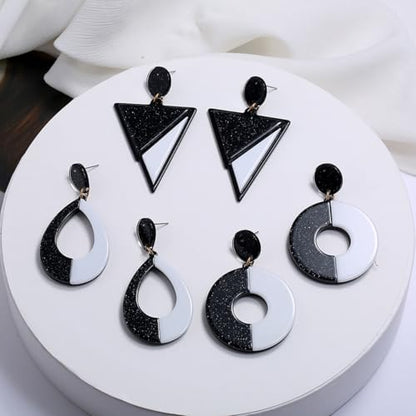 Black White Acrylic Earrings for Women Acrylic Triangular Drop Dangle Earrings Trendy Water Drop Two Tone Stud Earrings Geometric Resin Statement Earrings Jewelry - color: Water Drop