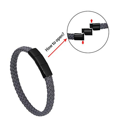 Geoffrey Beene Men's Braided Genuine Leather Bracelet with Stainless Steel Closure - color: Grey, Black