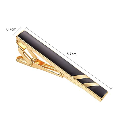 Skinny Tie Clip Navy Blue Black And Gold Tie Clips For Men Unique | Gold Tie Clip Silver Tie Bars For Mens Tie Clip Stainless Steel Elegant Tie Clips Black And Gold Tie Pin - color: Gold