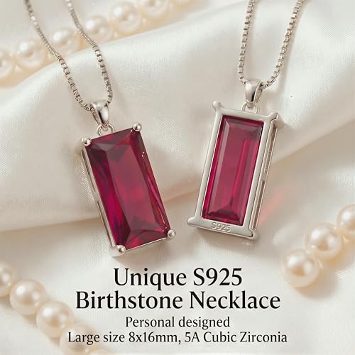 8mm x 16mm Square Birthstone Pendant Necklace – Fashion charming Sterling Silver Gift for women - color: January