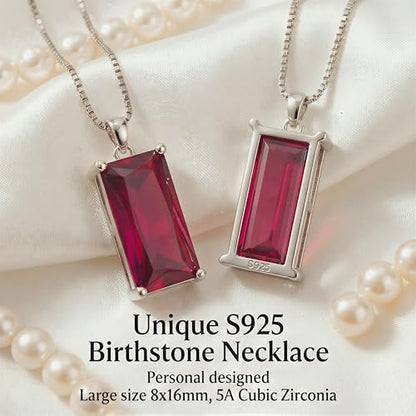 8mm x 16mm Square Birthstone Pendant Necklace – Fashion charming Sterling Silver Gift for women - color: January