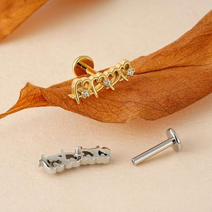 Hollow Heart Piercing Jewelry Collection - ASTM F136 Titanium Internally Threaded Flat Back Stud for Cartilage, Helix, Conch - color: Soldered Heart - Tit