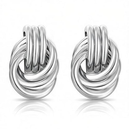 Gold Statement Earrings For Women, 14K Gold Plated Textured Geometric Drop Earrings - Hypoallergenic Stainless Steel Statement Earrings for Women, Waterproof Fan-Shaped Dangle Earrings for Beach & Daily Wear - color: Knot Silver YE03S