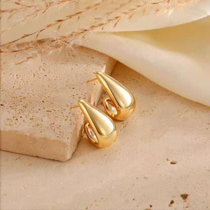 Robaice Chunky Huggie Earring for Women，14K Gold Plated Hoop Earrings | Gold Huggie 925 Sterling Silver Post Earrings, Statement Trendy Hoop Earring，Fashion Lightweight Jewelry Gifts for Women - color: Gold-G