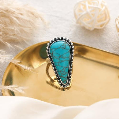 Bohemian Turquoise Ring for Women Stackable Vintage Chunky Boho Turquoise Ring Set Dainty Open Gemstone Knuckle Midi Finger Rings Western Statement Rings Jewelry - style: eight Water drop