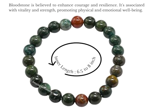 Amazing Gemstone Bloodstone Crystal Bracelet for Women Men's Gifts - Protection Healing Crystal Bracelet - 8mm Gemstone Beaded Stretchable Bracelet Pulseras Para Hombres Mujer Stocking Stuffers Mothers Day Gift - color: Bloodstone