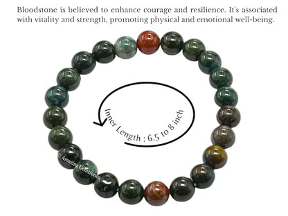 Amazing Gemstone Bloodstone Crystal Bracelet for Women Men's Gifts - Protection Healing Crystal Bracelet - 8mm Gemstone Beaded Stretchable Bracelet Pulseras Para Hombres Mujer Stocking Stuffers Mothers Day Gift - color: Bloodstone
