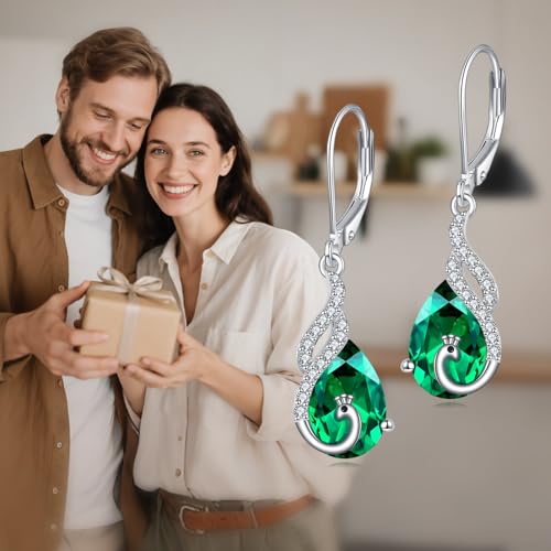 POPLYKE Dragonfly Butterfly Hummingbird Sunflower Earrings 925 Sterling Silver Abalone Shell Moonstone Leverback Earrings Jewelry - style: Peacock
