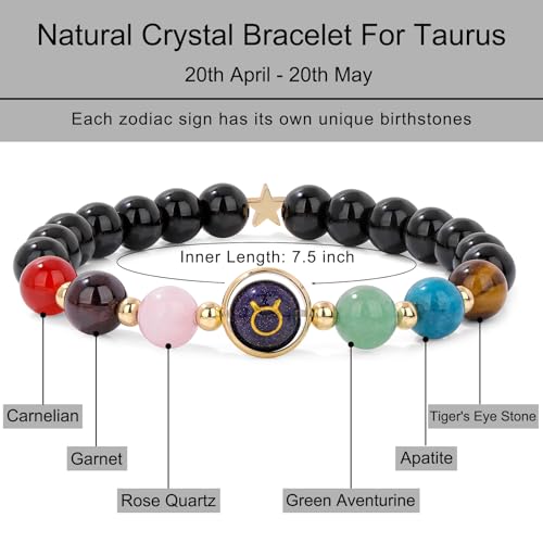 Zodiac Bracelets for Women 12 Constellations Healing Crystal Stone Beads Bracelet Birthday Zodiac Gifts Horoscope Spiritual Bracelet - color: Taurus