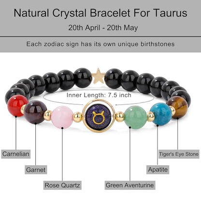 Zodiac Bracelets for Women 12 Constellations Healing Crystal Stone Beads Bracelet Birthday Zodiac Gifts Horoscope Spiritual Bracelet - color: Taurus
