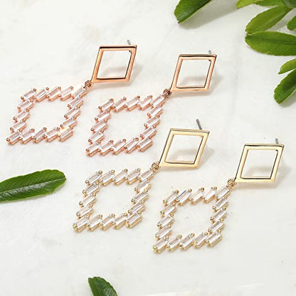 Earrings Holy Stud Earrings for Girls/Women, Sliver Gold Wedding Earrings for Bridesmaids - color: Rhomboid|Rose Gold